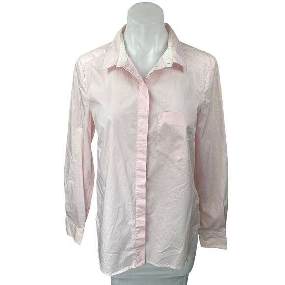 H&M Women's Pink Long Sleeve Pocket Collared Button Down Shirt Top Size 10 - Picture 1 of 4